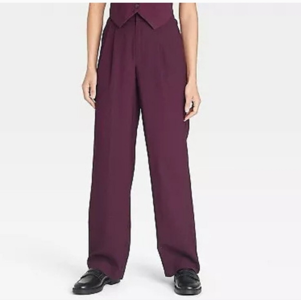 A New Day Women's Burgundy High-Rise Pleat Front Straight Trousers Pants Size 24